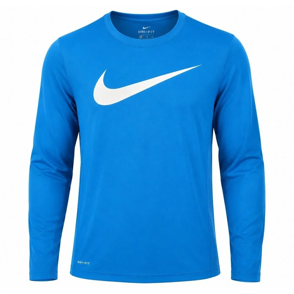 Nike Dri-FIT Men's XL Blue Long Sleeve Crew Neck Performance Shirt Logo